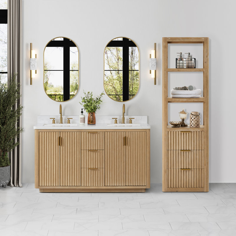 Adela Solid Wood Freestanding Linen Cabinet, Brown