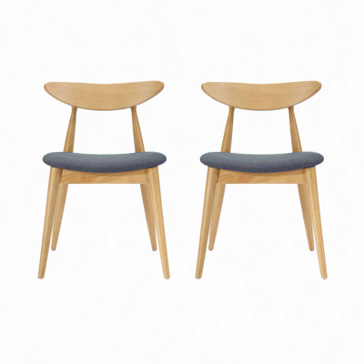 Set Of 2 Retro Rubberwood Chairs With Ergonomic Back & Plush Cushions