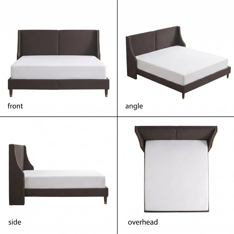 Melaya Wingback Upholstered Platform Bed Frame, King, Brown