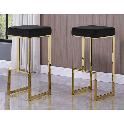 Luxueux ensemble de 2 tabourets de bar en velours avec structure en métal plaqué or, confortable et élégant pour la cuisine et la salle à manger