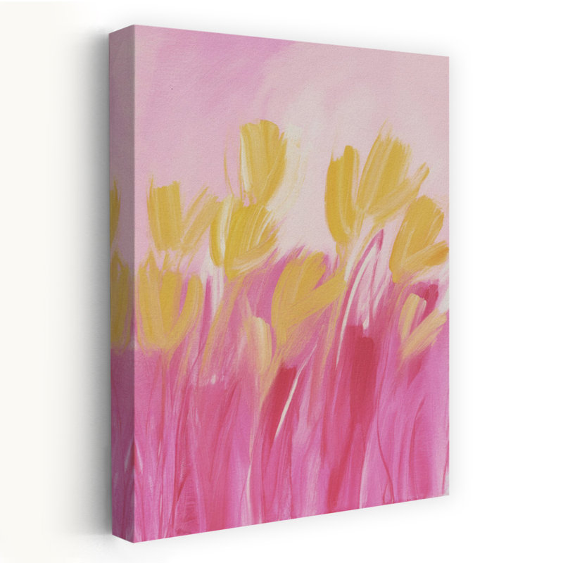 Rose et tulipes jaunes abstraites, tulipes modernes, fleurs printanières, art mural, H 48 po x l 32 po