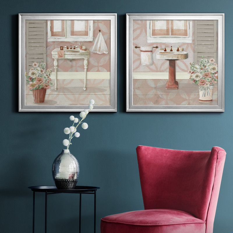 «Blush Bath Sink I», ensemble de 2 reproductions d'art sur toile, Argent, H 26,5 po x l 53 po x P 1,5 po