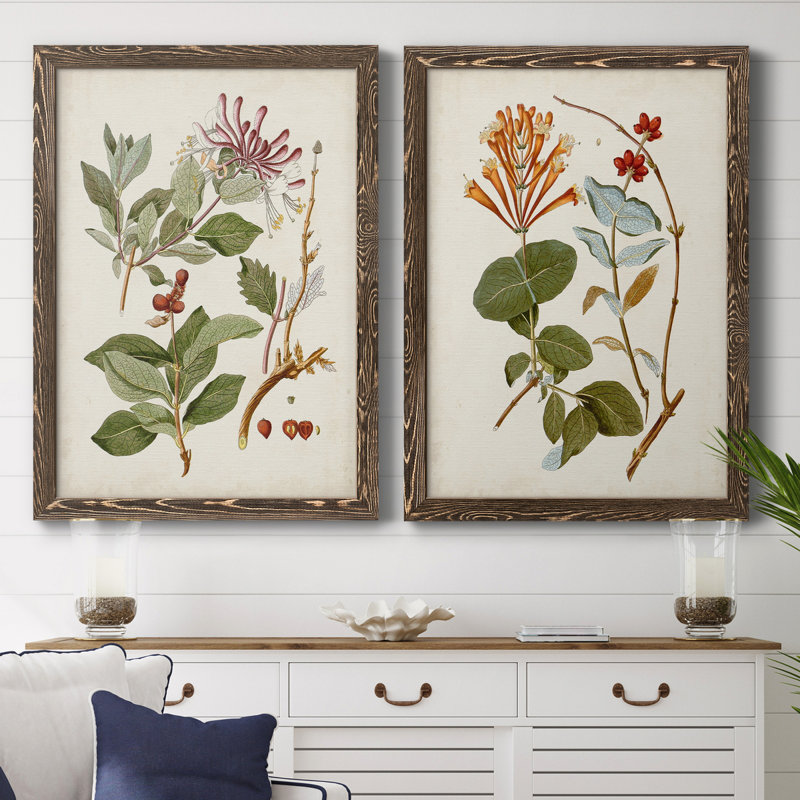 Arbres en fleurs rétro II - Toile encadrée de qualité supérieure - prête à être accrochée, H 31,5 po x l 47 po, Noyer
