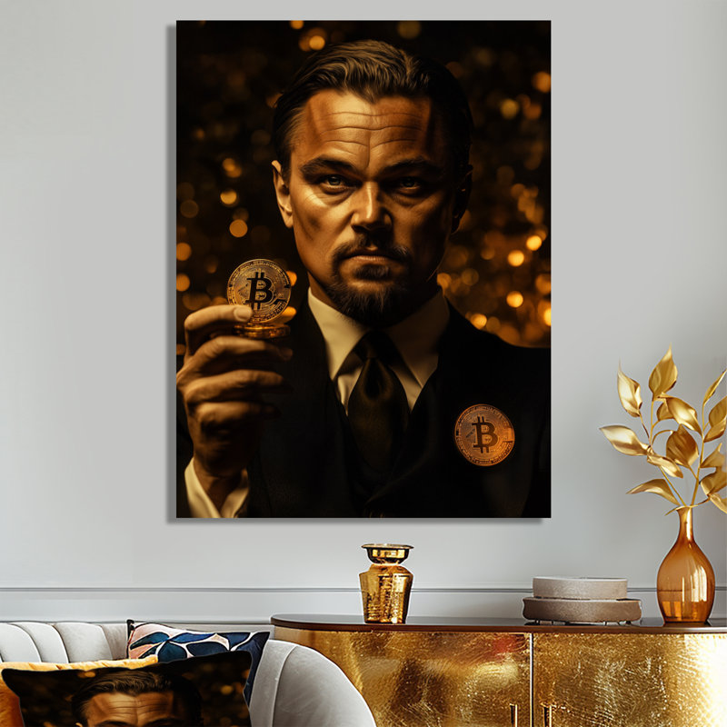 «Bitcoin Leo Dicaprio Wolf» par Wall Street, Toile tendue, H 20 po x l 12 po