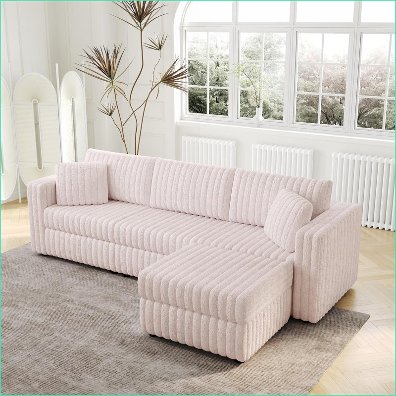 Canapé de chambre à coucher pour 3 personnes 106,3 po avec repose-pieds hydraulique et coussins lavables Sofas | Rose clair | En forme de L