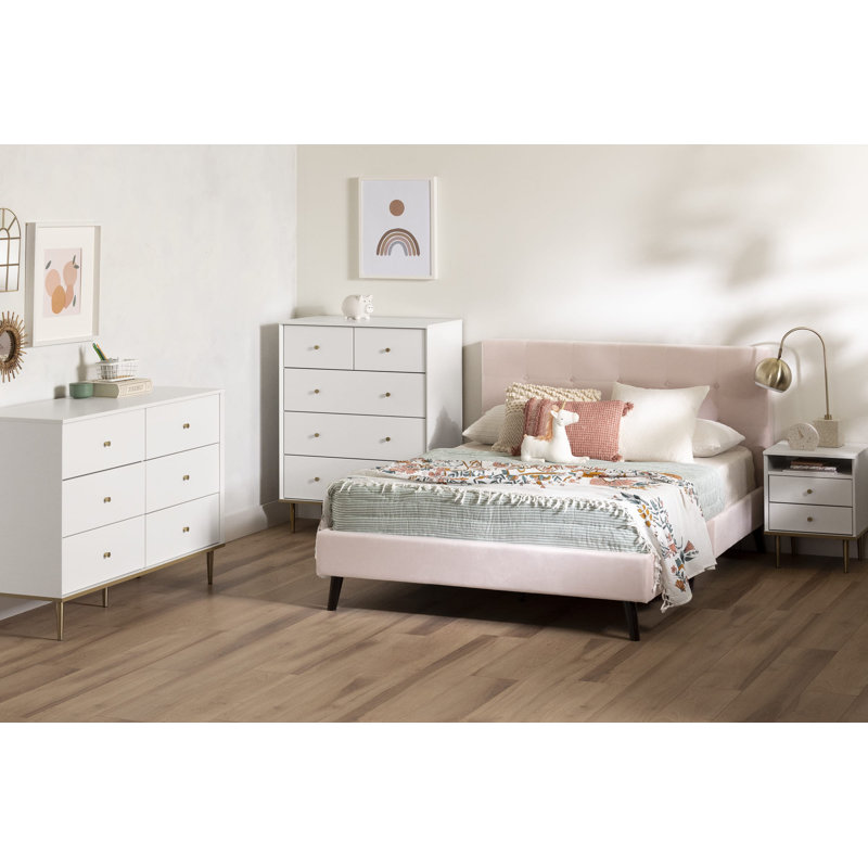 Pale Pink Velvet Twin Upholstered Platform Bed with Headboard