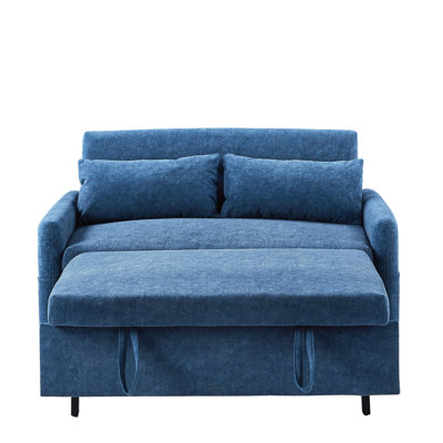 Pull Out Sleep Bed With & Pillows - 55.1" Blue Couch For Living Room, Bedroom, Apartment Adjustable Ports, Storage Pockets And 2 Office