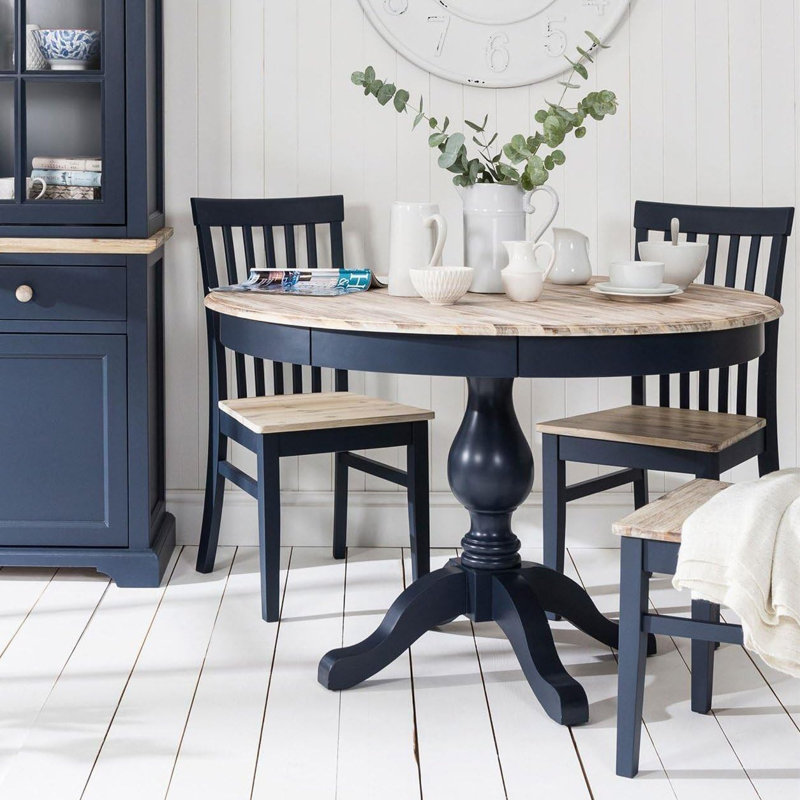 Bayou Round Solid Wood Top Dining Table, Navy Blue