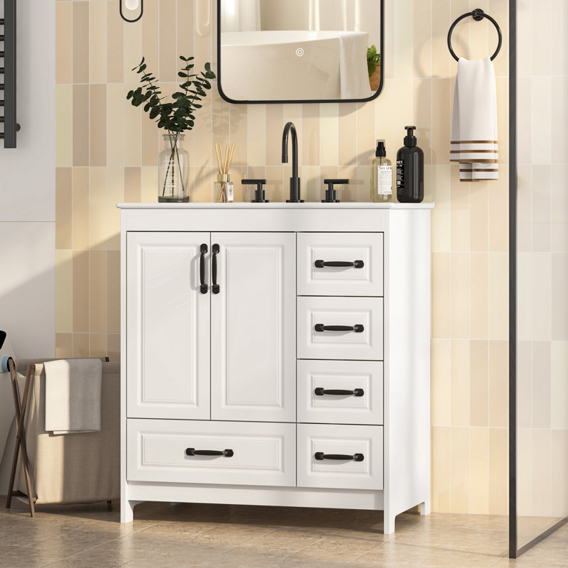 30'' Single Bathroom Vanity With Ceramic Top, 30"