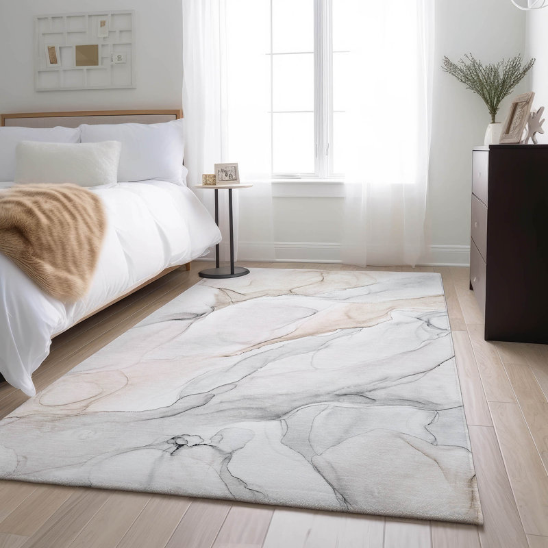 Tapis ivoire Cerrito AMF515 lavable à la machine de qualité supérieure, Rectangle 5 pi x 7 pi 6 po