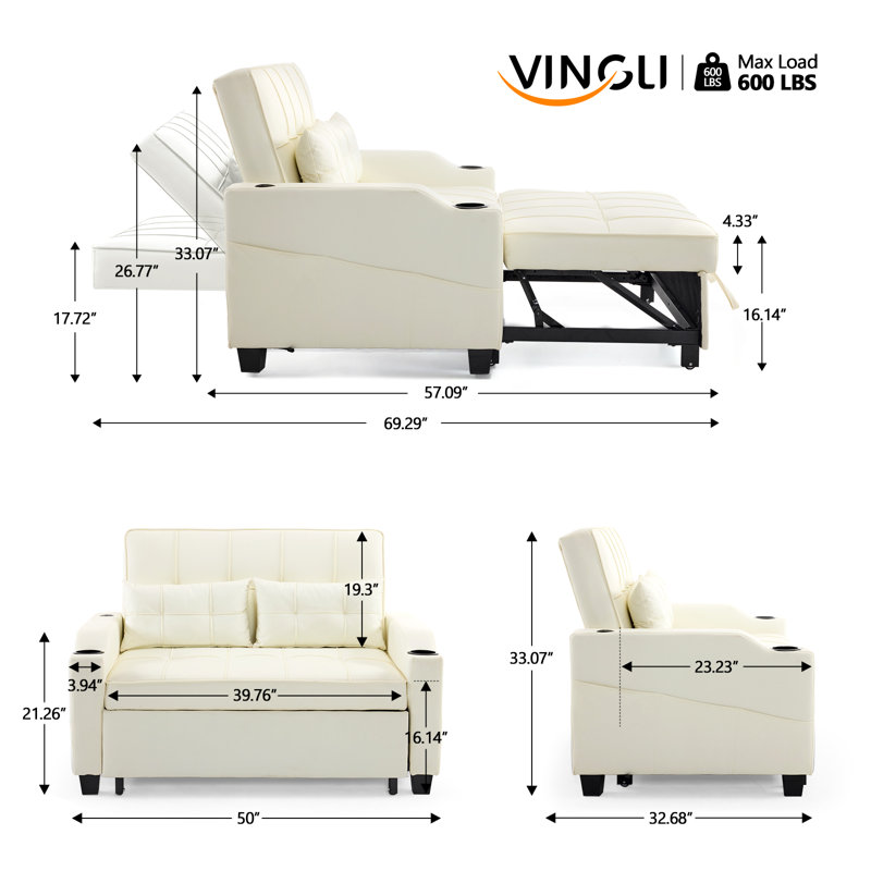 Canapé-lit capitonné rembourré en cuir, Beige