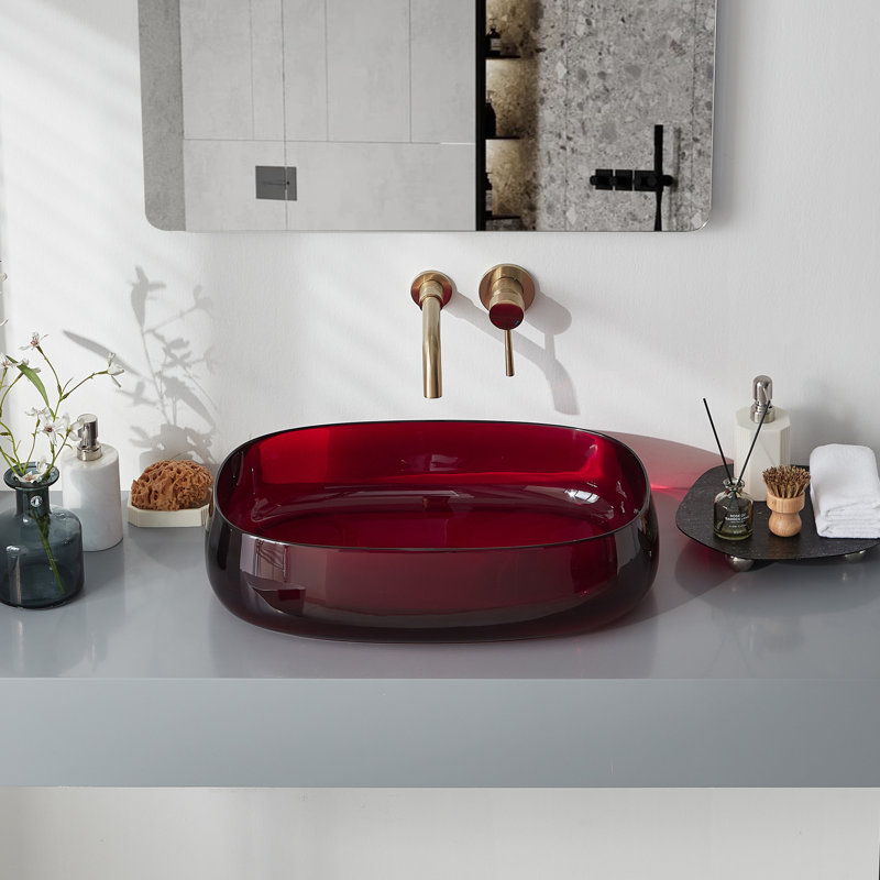 Pensen 23" x 15" Oval Transparent Resin Vessel Bathroom Sink, Red