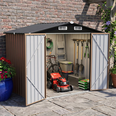 Remise de rangement extérieure 8 x 6 pi, remise en acier galvanisé avec portes verrouillables doubles, toit à pignon, évent