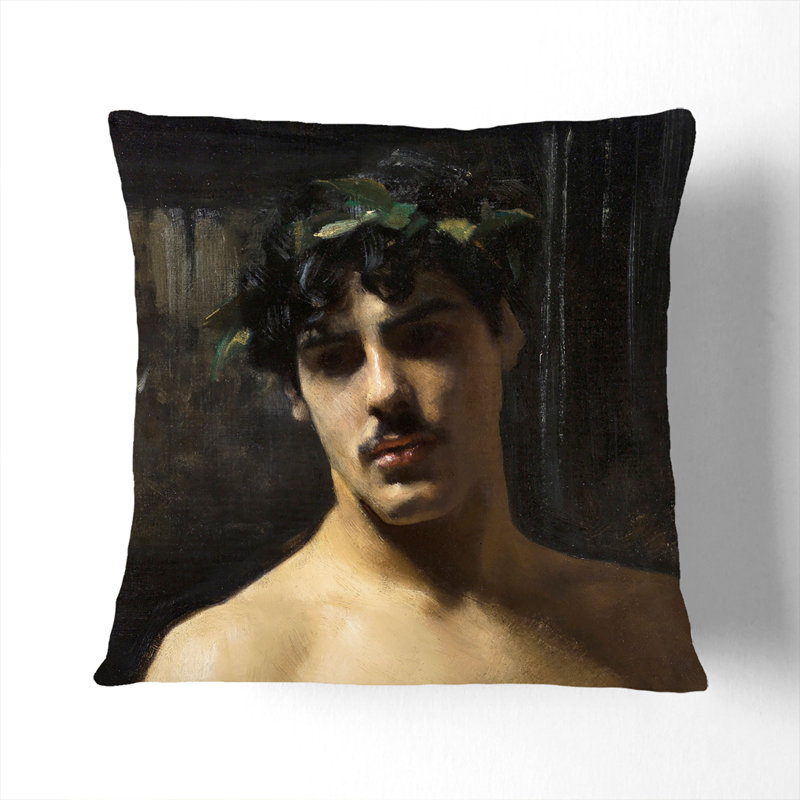 Man Wearing Laurels Square Throw Cushion, Black, 40cm H x 40cm W x 15cm D
