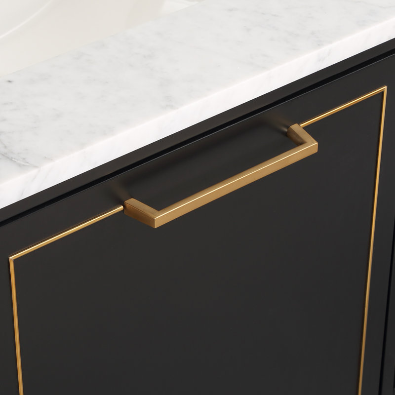 Markham 48'' W Single Vanity, Midnight Black, Satin Brass, Carara Marble