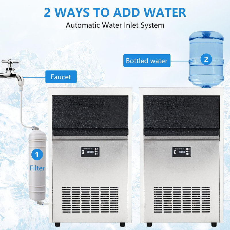 Machine à glace sous le comptoir de 100 lb - Acier inoxydable de qualité commerciale, autoportante avec bac de rangement de 33 lb pour le restaurant et le bureau