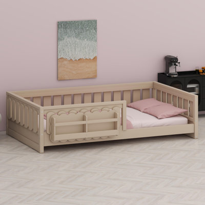 Safety-First Platform Bed featuring Built-in Shelves and Protective Rails