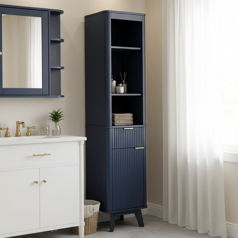 68" H Tall Bathroom Storage Cabinet With Adjustable Shelves And One Drawer & Door, Storage Cabinet For Bathroom, Living Room, Entryway & Kitchen, Blue