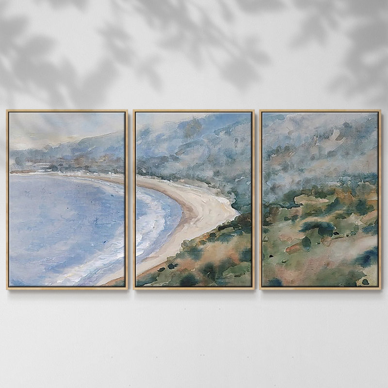 Coastal Mist I - Toile encadrée multi-pièces, Encadré naturel, H 24 po x l 48 po