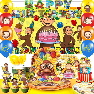 Curious George Birthday Party Decorations, 110 Pcs Curious George Party Supplies & Curious George Party Tableware for Kids Set