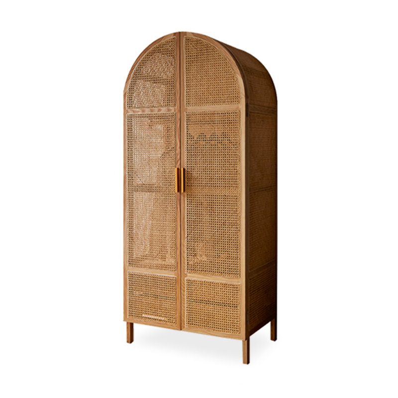 Modern Minimalist White Waxwood Rattan Storage Wardrobe