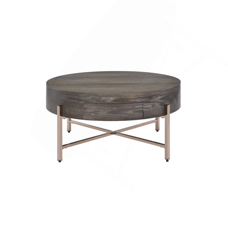 Table basse brun clair et champagne 1 tiroir.
