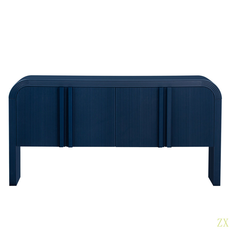 63-Inch Wave-Pattern Console Table With 4 Doors And Adjustable Shelf,Curved Design Sofa Table Behind Couch, Narrow Entryway Table For Living Room, Foyer And Hallway