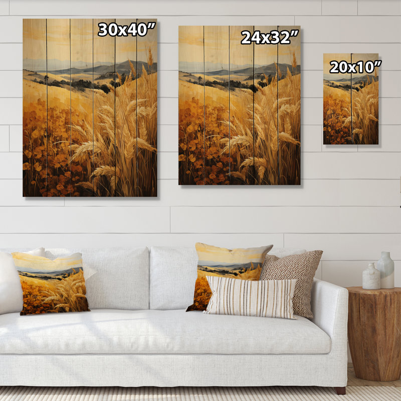 Champ de blé campagne doré I sur bois, H 40 po x l 30 po x P 0,78 po