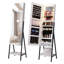 Armoire à bijoux moderne avec miroir à DEL - grande capacité de rangement et maquillage pratique-98972578