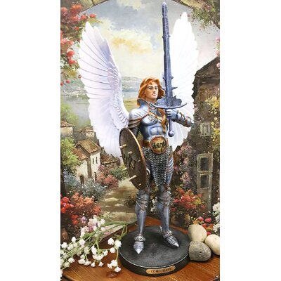 Ebros Large 18"" H Colorful Catholic Church Saint Archangel Warrior Michael Holding Sword And Shield Decorative Figurine With Brass Name Plate Base Rev -  Trinx, 8C4ABD7236054CDD98FB5EF2EA45D7BA