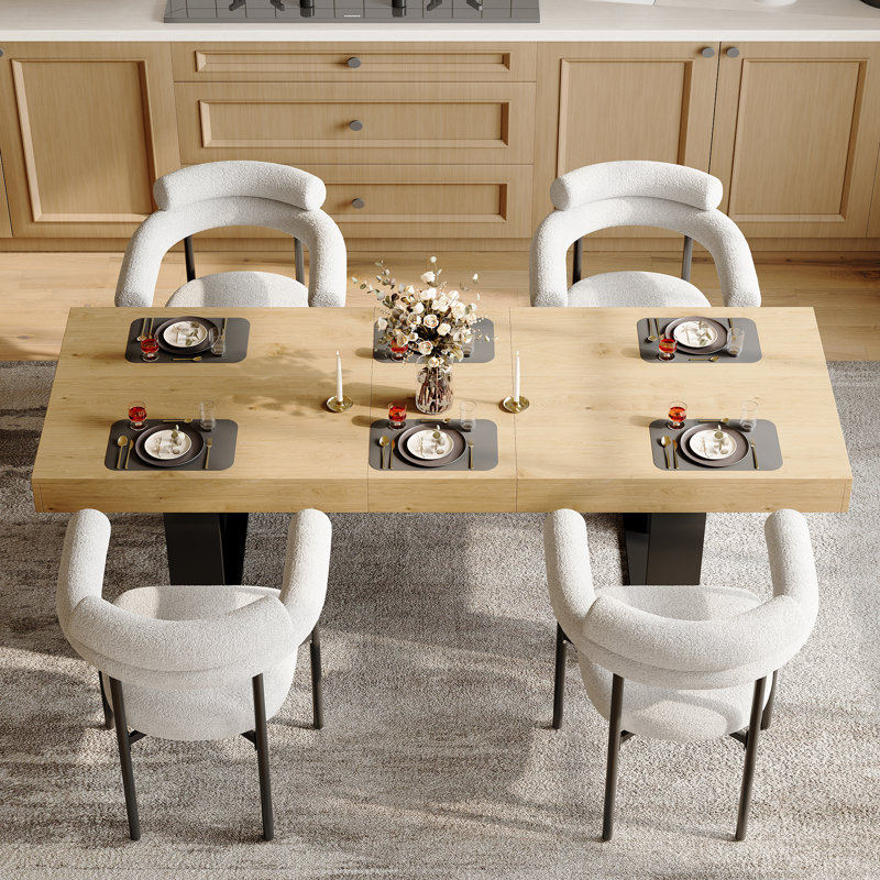 Rectangular Extendable Dining Table, Oak Wood, Black