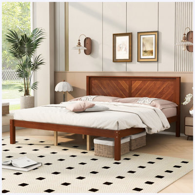 Bed Frame King Size Bed Frame with Solid Wood, Farmhouse, No Box Spring Needed Walnut