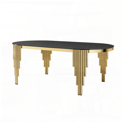 Table de salle à manger 70 "ovale en verre avec pieds en acier inoxydable doré