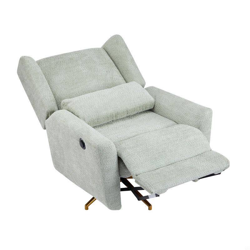Power Recliner Chair Swivel,Boucle Upholstered 360° Swivel Recliner, Green