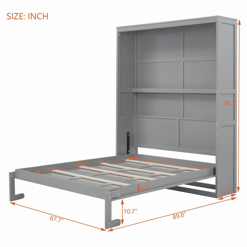 Grand lit escamotable mural avec tablettes