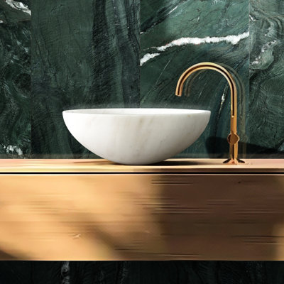 Lavabo de salle de bain en marbre blanc, semi-poli, pièce solide simple, solution d'installation sans effort