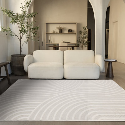 Tapis d'intérieur géométrique texturé à courbes blanches