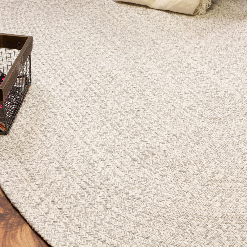 Tapis gris clair réversible tressé à la main Etherton Farmhouse, Ovale 4 pi x 6 pi