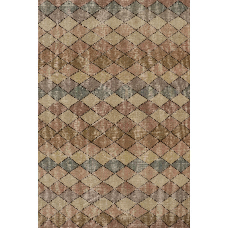 Vintage Distressed Runner Rug, Multicolor Diamond Geometric Pattern - Rug & Kilim