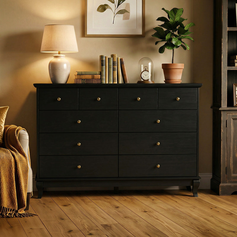55.1'' W 10 - Drawer Dresser, Black/Gold