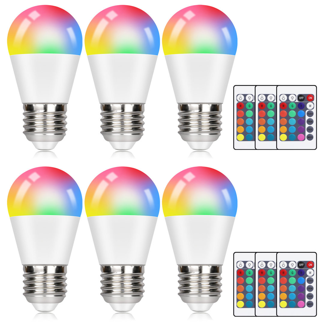 6er 4W E27 LED Lecuhtmittel Rund Farbwechsel RGB 16 Colours 4 Dynamic Modes 3000K Warmweiß