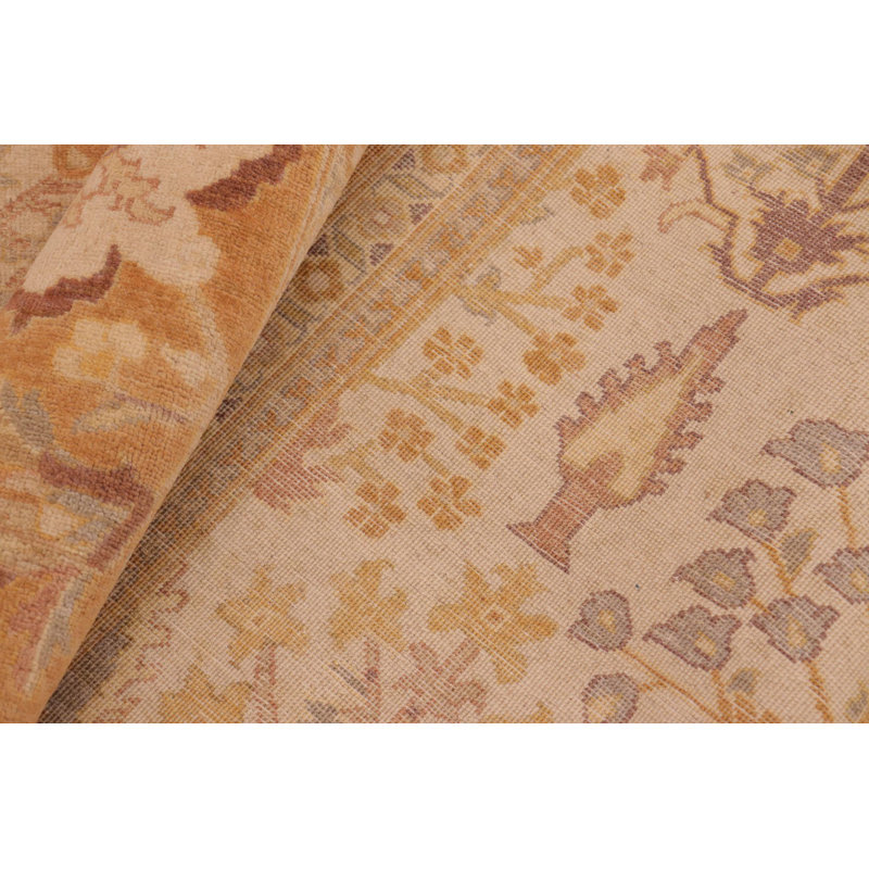 Tapis beige / jaune en laine noué à la main 8 pi 1 po x 10 pi 3 po Abagail
