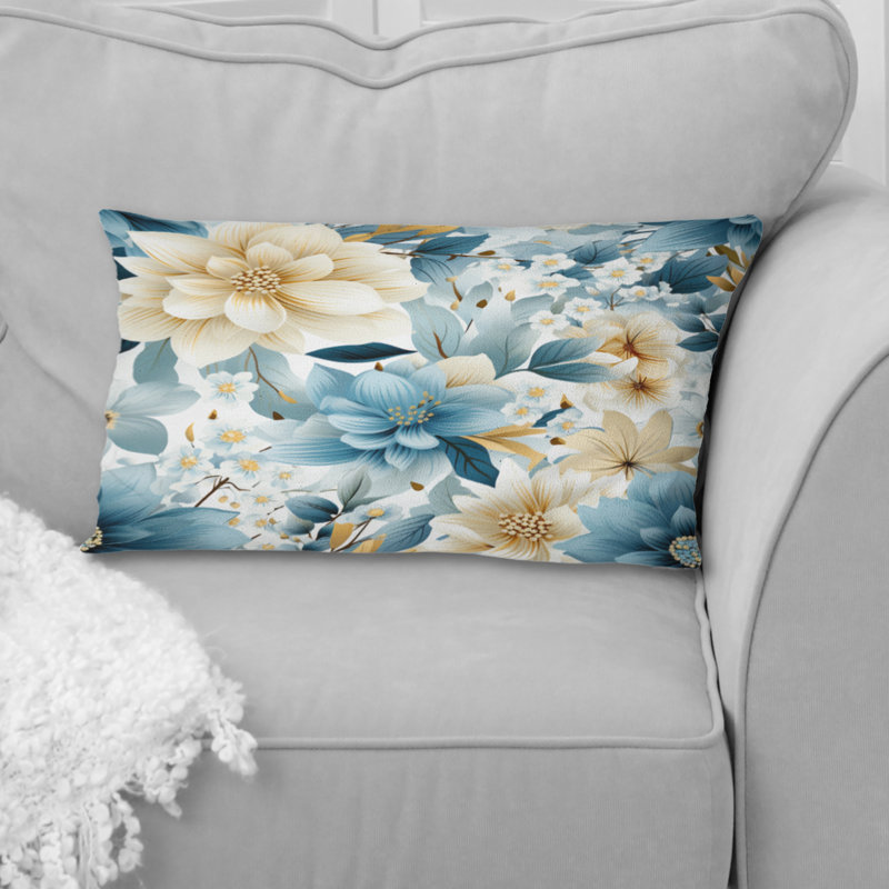 Boho bleu floral Mandala Serenity I - coussin à imprimé floral