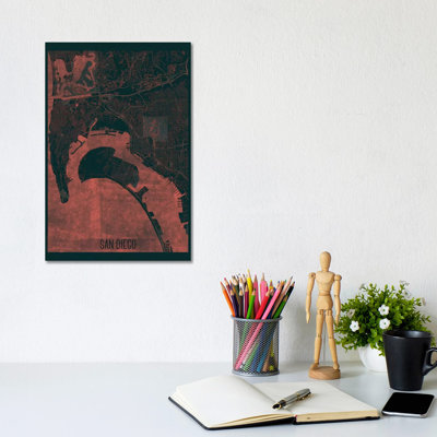 San Diego Infrared Urban Blueprint Map by Hubert Roguski - Wrapped Canvas Painting