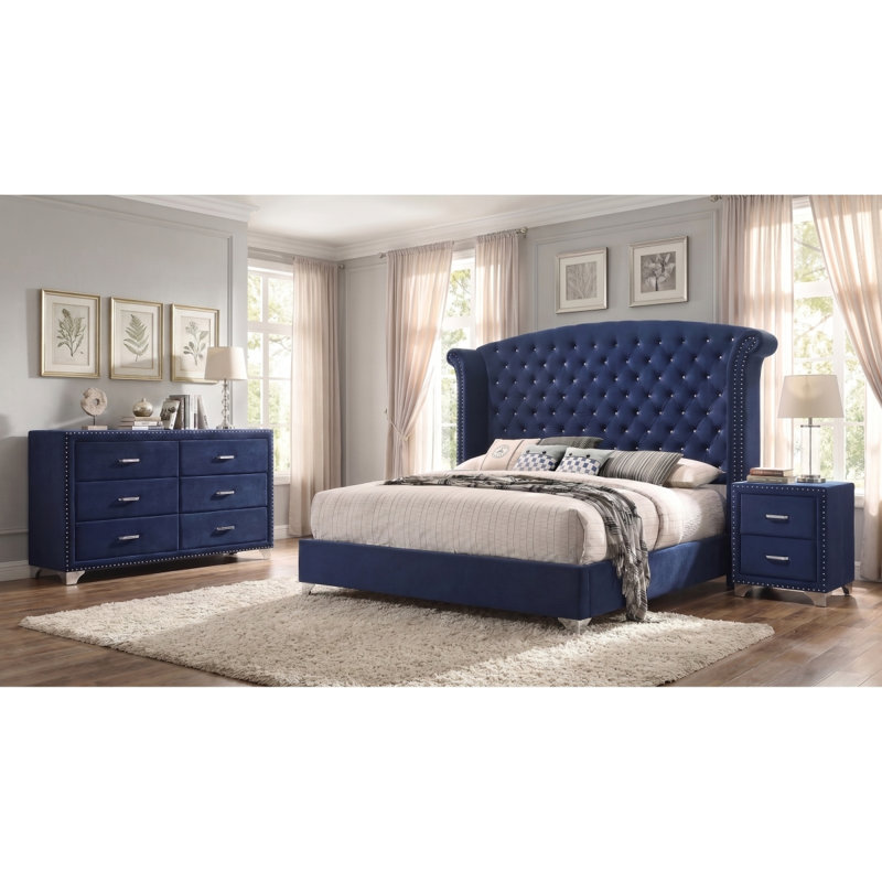 Ensemble de chambre à coucher 3 pièces Harmony, 3 Pcs: Bed, Dresser, Mirror, King