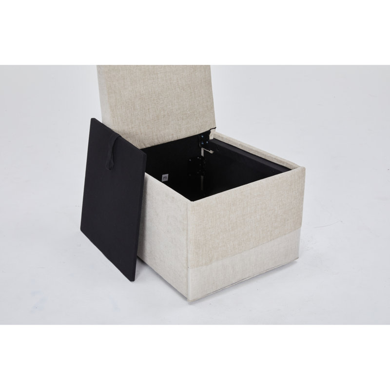 Modern Linen Upholstered Armless Dining Chair Set With Casters And Storage - Set Of 2, Beige