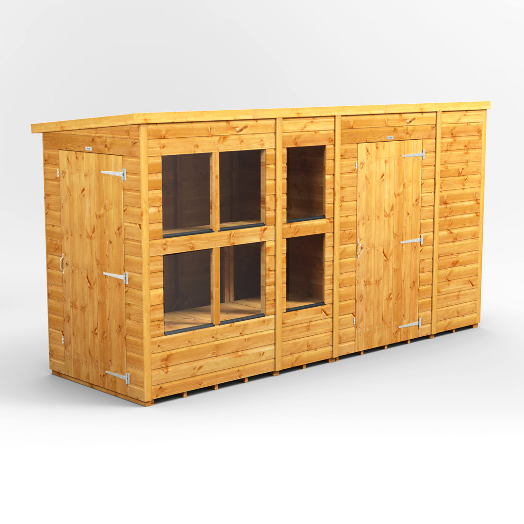 Powersheds 12 x 4ft Timber Tongue & Groove Pent Potting Shed Combi (includes 6ft Side Store)