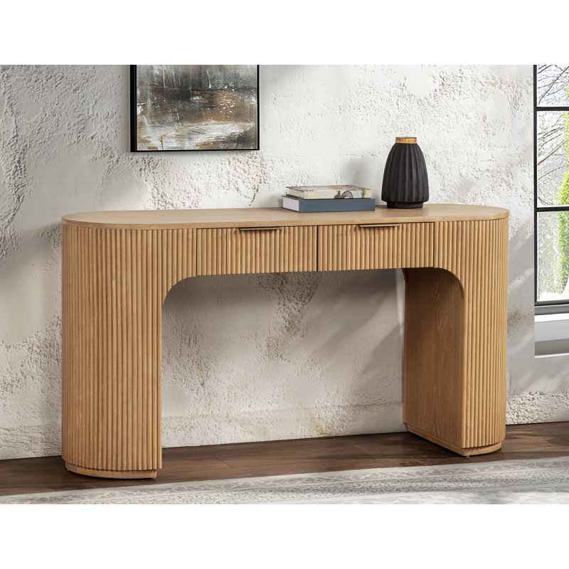 Queensbury 60" 2 Drawer Fluted Wooden Desk, Light Oak
