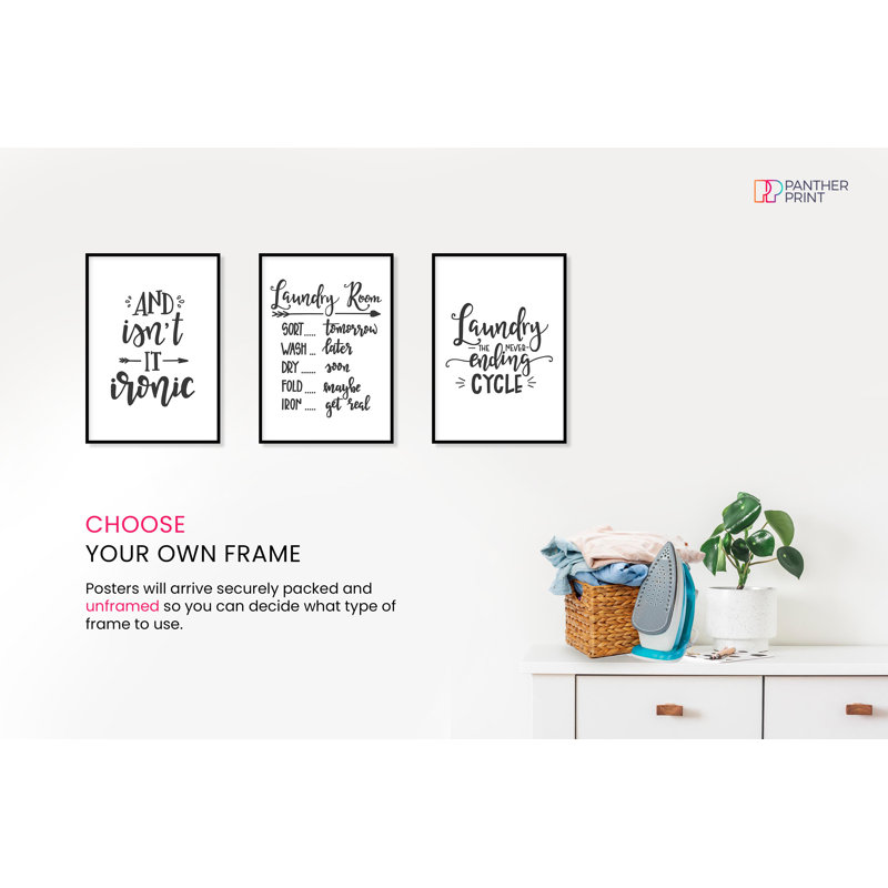 Isn't It Ironic For Utlity Room - 3 Piece No Frame Print Set, 42cm H x 29.7cm W