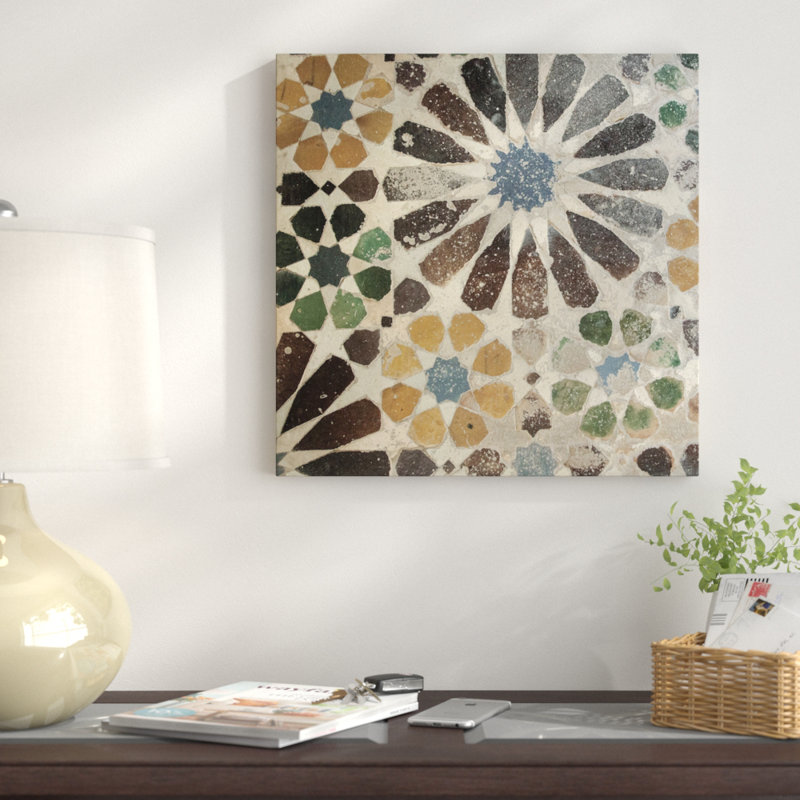 Alhambra tuile iii-impression, H 12 po x l 12 po x P 1,5 po, Toile avec cadre noir, Pas de tapis